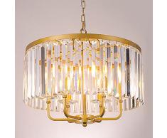 Wellmet Lampadario a sospensione in cristallo color oro antico, moderno, lampada da soffitto, 6 luci, diametro 52 cm, candela, rotondo, lampada da soffitto, illuminazione per soggiorno, cucina, scala