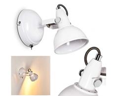 Lampada da parete Tina, lampada da parete regolabile in metallo di colore bianco, 1 luce, E14, spot da parete dal design retrò/vintage con interruttore on/off sullalloggiamento, senza lampadina/e