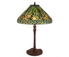 Lampada Iris - Lampada da tavolo con paralume in vetro saldato lavorazione Tiffany e con supporto in metallo bronzato - Verde - H61 cm