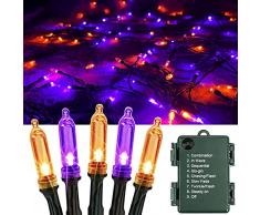 OEMG Decorazioni Halloween Luci Arancia Viola, 12m 120 LED Catena Luminosa a Batteria, 8 Modalità Luci Stringa Esterno Impermeabile, Lucine Halloween Decorazioni Casa Interno Giardino Feste