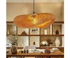 Lampadario Vintage Tessuto Bambù Naturale E Rattan Intrecciato Retrò Lampade Sospensione Regolabile E27 Lampada Sospensione Ristorante Sala Tè Camera Letto Soggiorno Caffè,50cm