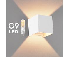 OOWOLF LED Lampada da Parete Esterna di G9 Sostituibile in Alluminio, Applique Moderna IP65 Impermeabile 3000K Bianco Caldo per Interno ed Esterno, Bagno, Soggiorno, Cucina, Giardino (Bianca)