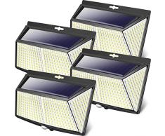Luce Solare LED Esterno, 【4 Pezzi 308 LED】Faretti Solari a Led da Esterno 3 Modalità Lampada da Esterno con Sensore di Movimento IP65 Impermeabile per Giardino, Parete Wireless Risparmio Energetico