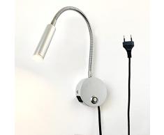 Lampada da Muro, Luce da Lettura a Parete Dimmerabile con Porta di Ricarica USB, Touch Control, LED Lampada da Lettura Flessibile a Collo di Cigno con Spina e Interruttore, Applique per Letto, Libro