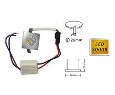 Vetrineinrete® Faretto led ad incasso 1 watt mini spot punto luce quadrato luce calda 3000 k driver 220v con bordo argento A41