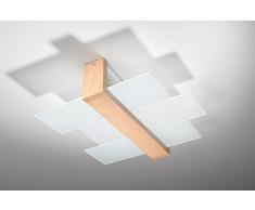 SOLLUX lighting Feniks 2 Lampada da soffitto | Elegante alloggiamento in legno + combinazione di paralume in vetro | Lampadina E27 sostituibile, 2 x 60 W | Legno naturale, 43 x 43 x 12 cm