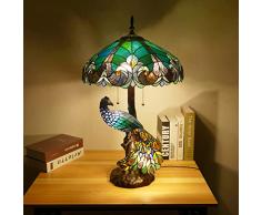 Lampade da tavolo pavone in stile barocco Tiffany Lampada da lettura in vetro colorato da 18 pollici Lampade da comodino a 5 luci mediterranee Migliori regali per soggiorno Camera da letto Cafe Bar, E