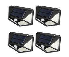 Luce Solare Led Esterno, (100LED/2200mAh) Lampade Solari a Led da Esterno con 3 Modalità, Sensore di Movimento 270º, Impermeabile IP65 per Giardino Garage Strada (4 unità)