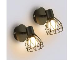 Dehobo Faretti da Parete Interno E14, Lampada da Parete Led Moderno Industriale in Metallo Nero, Aplique da Muro E14 per Soggiorno, Faretto, Scale, Lampadina E14 non inclusa, Max. 40W 2 Pezzi