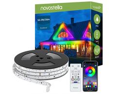Novostella 16M Striscia LED RGBIC per Esterno, IP65 Impermeabile, Smart Controllo APP 16 Milioni Colori, Sincronizzazione della Musica, Nastri LED Colore Arcobaleno per Giardino Decorativo Festa
