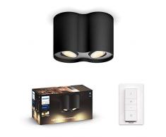 Philips Hue White Ambiance Pillar, Faretto Smart doppio GU10 incluso, Bluetooh, Controllo Vocale 50W, Nero, Incluso Telecomando Hue Dimmer Switch