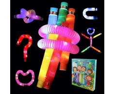 Coriver 6 Pezzi Tubi Pop, LED Mini Pop Fidget Tubes Giocattoli Sensoriali Autismo per Bambini Ragazzi e Adulti, Multicolore Tubo Elastico Allevia i Giocattoli di Stress, Luminosi per Decorazioni