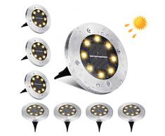 BrizLabs Luce Solare da Giardino, 8 LEDs Luci Terra Esterno Luce Sepolta Lampada Solare Impermeabile IP65 Faretti led Solari per Cortile Prato Vialetto Scala Strade Paesaggio, Bianco Caldo 8 Pezzi