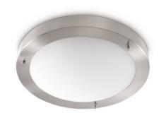 Philips Salts Lampada Bagno Soffitto, Metallo Satinato con Vetro, Diametro 31 cm, IP44, Lampadina Risparmio Energetico Inclusa