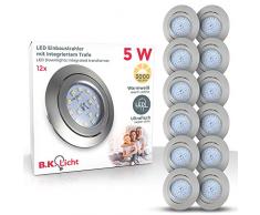 Faretti LED ad incasso orientabili, set da 12, include LED integrati 5W, diametro foro 68mm, lampade incasso per l'illuminazione da interno, luce calda 3000K, color nickel opaco, 230V, IP23