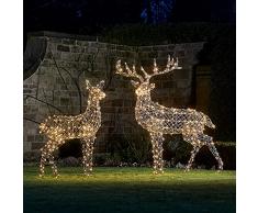 Lights4fun Decorazione Duo di Renne Natalizie Cervo e Cerva XL in Rattan con LED Cambia Colore per Arredo Esterni
