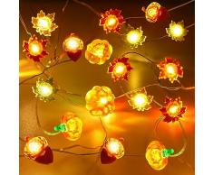Herefun Lucine a Ghirlanda DAutunno, 3m 30LEDs Stringa Luci Zucca Foglia DAcero Ghianda, Luci Della Stringa a Batteria con 8 Modalità, Luci Fata Interno Esterno per Autunno, Halloween, Natale