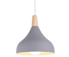 iDEGU Lampada a Sospensione Retrò LED Lampada a Soffitto in Legna Metallo Moderna Lampadario a Forma di Goccia Stile Scandinavo Plafoniera per Soggiorno Sala Da Pranzo Camera, 20 cm (Grigio, 1 Pezzo)