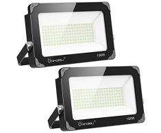 Onforu 2 Pezzi 100W Faretto LED da Esterno, 10000LM Super Luminoso Faro LED, IP66 Impermeabile Fari di Sicurezza, 5000K Bianca Fredda Fari da Esterno per Cantiere, Giardino, Garage, Campo Sportivo