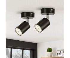 Gr4tec 2 x Faretto Led da Soffitto Orientabili Nero 350°, con 2 x 6W Lampadine GU10 4000K Luce Naturale 550LM, Faretti da Parete Interno AC 220V-240V, Lampada Faretti LED per Soggiorno Corridoio