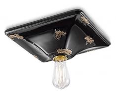 Ferroluce Retrò Plafoniera Vintage a Base Quadrata E27, 77 W, Nero Lucido, 10x31x31 cm