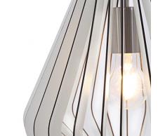 Briloner Leuchten Lampada a sospensione, paralume in legno bianco, lampada da soggiorno, retrò/vintage, luce a sospensione, E27, max. 40W, nichel opaco