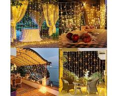 Tenda Luminosa,TECHVIDA Tenda con Catena di Luci LED,3 x 3 m 300 LED Luci Stringaimpermeabilità IP44,Luci per Tende Luci Cascata per Decorazione Festiva,Natale, San Valentino,Compleanno ecc