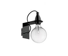 Ideal Lux Lampada Da Parete Minimal AP1, Lampada Metallo Rifinito Nero, Cavo Elettrico Rivestito In Tessuto, 12 x 23 x 21, max 1 x 70W E27 / 230V, alogena