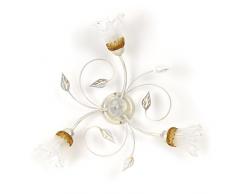Onli Lancia Plafoniera 3 Luci, Bianco/Argento/Oro, metallo;vetro