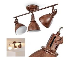 Plafoniera Koppom, in metallo marrone ruggine/bianco, a 3 luci, con faretti orientabili, 3 lampadine E14 max. 40 Watt, retrò/vintage, adatta per lampadine a LED