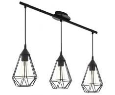 EGLO Lampada a sospensione Tarbes nera vintage, lampada a sospensione da sala da pranzo a tre punti luce in look retrò, lampada a sospensione in acciaio, lampada a sospensione con attacco E27