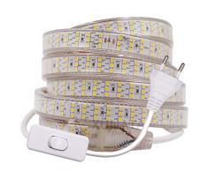 Xunata Super Luminoso Striscia LED con Interruttore, 220V SMD 2835 276 LEDs/m, IP65 Impermeabile, Flessibile Striscia a LED per Scaletta Tetto Cavi da Cucina Decorazione- 2m, Bianco