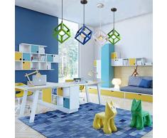 iDEGU Lampadario a sospensione moderno a Forma di Cubo Stile Geometrico E27 Lampada da Soffitto Vintage in Metallo per camera da letto, soggiorno, ristorante - 16cm, Blu
