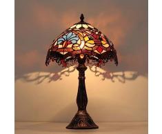 BarcelonaLED Lampada da tavolo retrò Vintage Tiffany Barocco paralume in vetro mosaico floreale in vetro Ø30 cm E27 per comodino camera da letto scrivania