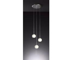 Lampada a sospensione alogena Monique, 3 luci, in argento, Titanio con cromo, vetro bianco opaco