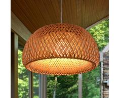 Lampadario intrecciato vintage E27 Lampada in vimini di bambù naturale Lampada da giardino creativa manuale Lampadario ad altezza regolabile Lampadario Sala da tè Soggiorno camera da letto,45cm