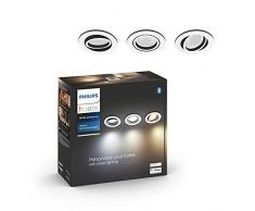 Philips Hue White Ambiance Faretto Smart da Incasso Milliskin, Base Rotonda, Lampadine Smart LED Hue GU10 Incluse, Bluetooh, 3x5 W, 3 Pezzi, Alluminio