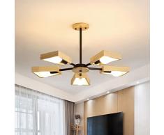 Pheashine Lampadario Soggiorno Moderno Legno, E27 Lampada a Sospensione in Bianco e Legno Minimalista Nordica Lampadario a Sospensione 5 Luci per Camera da letto， Soggiorno, Cucina,70cm