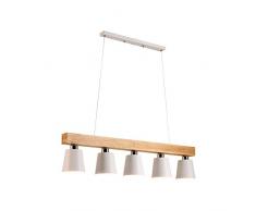 ZMH Lampada a sospensione vintage in legno e metallo adatto per lampadine LED E27, selezionabile Lampadario a Sospensione per soggiorno, sala da pranzo, ristorante, taverna(bianco)