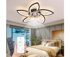 Ventilatore da Soffitto con Luce, 70cm, Dimmerabile LED Plafoniere con Telecomando e APP, 6- Marce Ventola da Soffitto inversione senso di rotazione, Temporizzazione Ventola Silenziosa (Nero)
