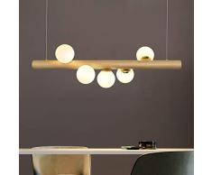 ZMH lampada a sospensione in legno rustico lampada da tavolo lampada a sospensione sfera in vetro lampada a sospensione con lampadina G9 Retro lampada da soffitto per sala da pranzo, 5-flammig