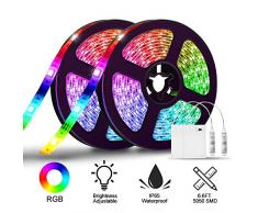 Striscia LED di Batteria, SOLMORE 4M Strisce LED TV Retroilluminazione 60 LEDs 20 Modalità con Mini Controller Striscia RGB 20 Colori Impermeabile IP65 per Decorazioni Interno e Esterno 2X2M 2 Pezzi