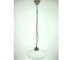 Lampadario ottone brunito stelo catenella una luce stile liberty con piatto ceramica bordato verde l1034 Misure:H 74cm,Ø piatto 29cm.Le misure sono con piatto.Portalampade attacco Edison E 27