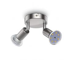 B.K.Licht, Faretti LED Interno da Soffitto, diametro 11cm, Applique da parete interno, Plafoniera soffitto, Luce calda, 2x GU10 da 3W, 250Lm, Luci led, Lampadario cucina bagno soggiorno, in metallo