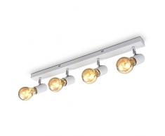 B.K.Licht Lampada da soffitto con 4 faretti orientabili, adatta per 4 lampadine E27 non incluse max 60W, metallo bianco, plafoniera per salotto, lampadario stile industriale contemporaneo per camera