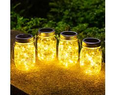 Vindany Lanterne Solari da Esterno - 4 Pezzi Lanterna Solare Esterno 30LED, Impermeabile IP65 Lampada Solare Barattolo Auto On Luci Solari da Giardino per Terrazza Patio Festa Bianco Caldo