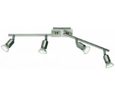 Reality Leuchten R82944107 - Sistema di 4 faretti LED, in nichel opaco, include 4 x GU10 3W LED, 230 Lm, 3000 k