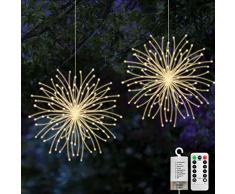 200 LED Fuochi dartificio Luci, Jsdoin 2PCs Fata Luci a Batteria, 8 Modalità di Illuminazione Impermeabile con Telecomando Filo di Rame Luci Stringa per Decorative Giardino, Natale, Feste, Matrimonio