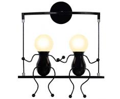 KAWELL Humanoid Creativo Applique da Parete Moderna Lampada da Parete Lampada a Muro Applique Candelabro Art Deco Max 60W E27 per Stanza dei Bambini, Camera da Letto, Scale, Swing Nero x2