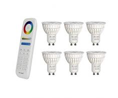 LIGHTEU®, 8x 4W GU10 RGB + CCT Faretto a LED Faretto colore e temperatura CCT WW CW Regolabile, originale Mi-light, lampadina con telecomando a 8 zone (8x FUT103 + FUT089)